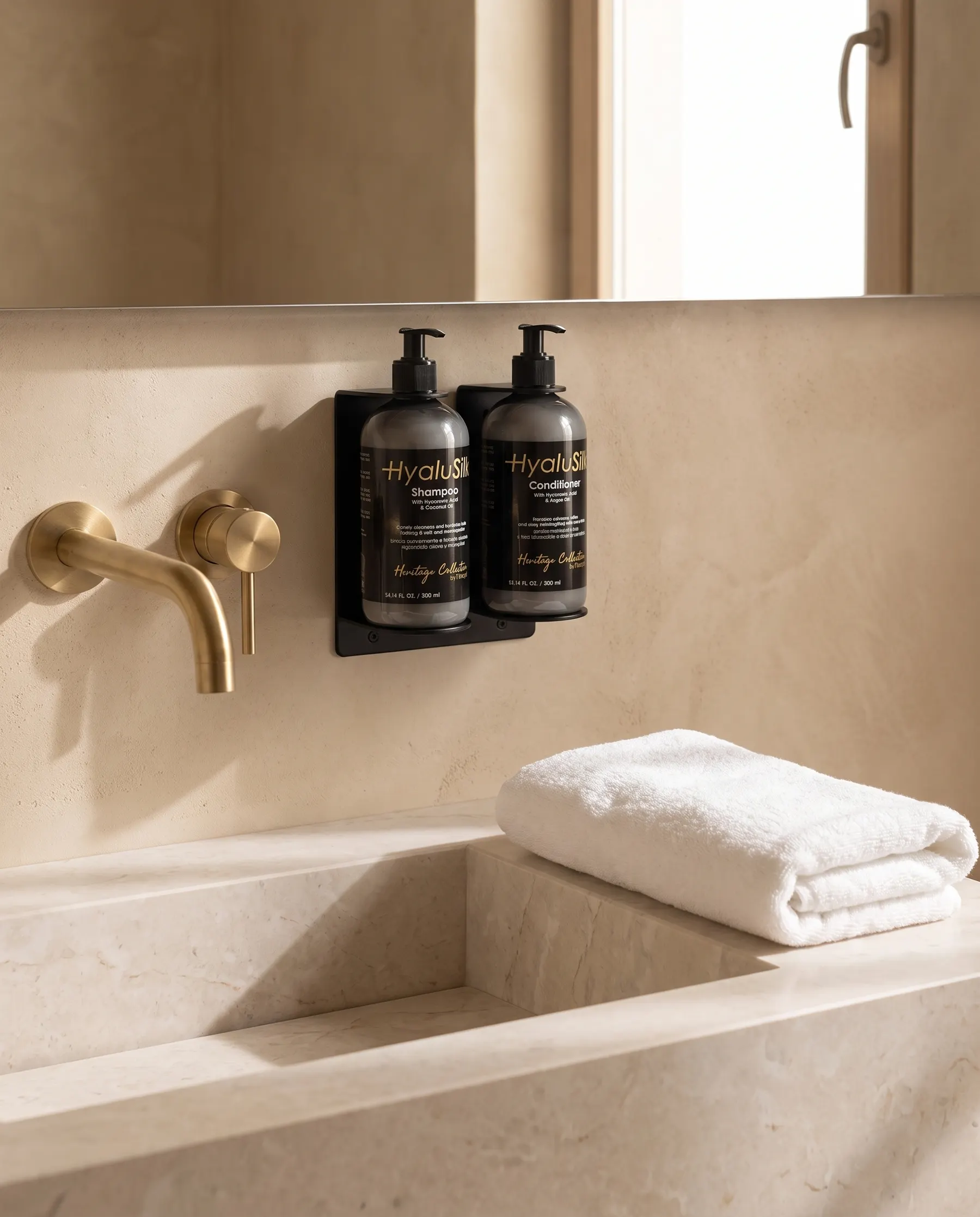Heritage dispensers on a two-piece wall bracket
