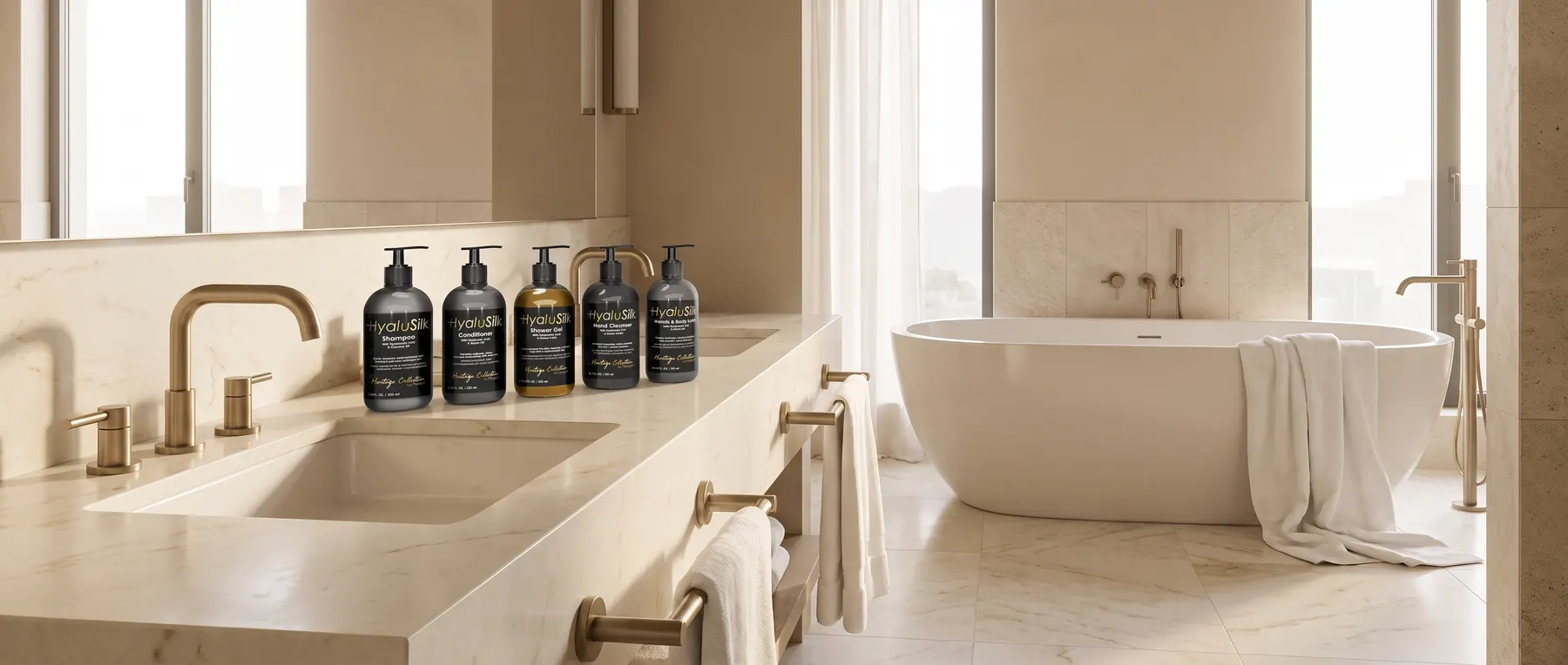 Suite de hotel con la línea Heritage instalada en el baño